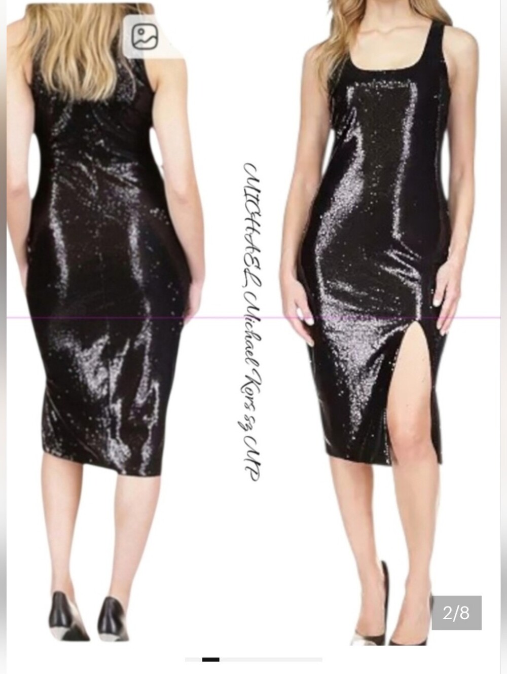 MICHAEL Michael Kors Black Sequin Midi Dress Slit Sz P/M - Picture 2 of 8